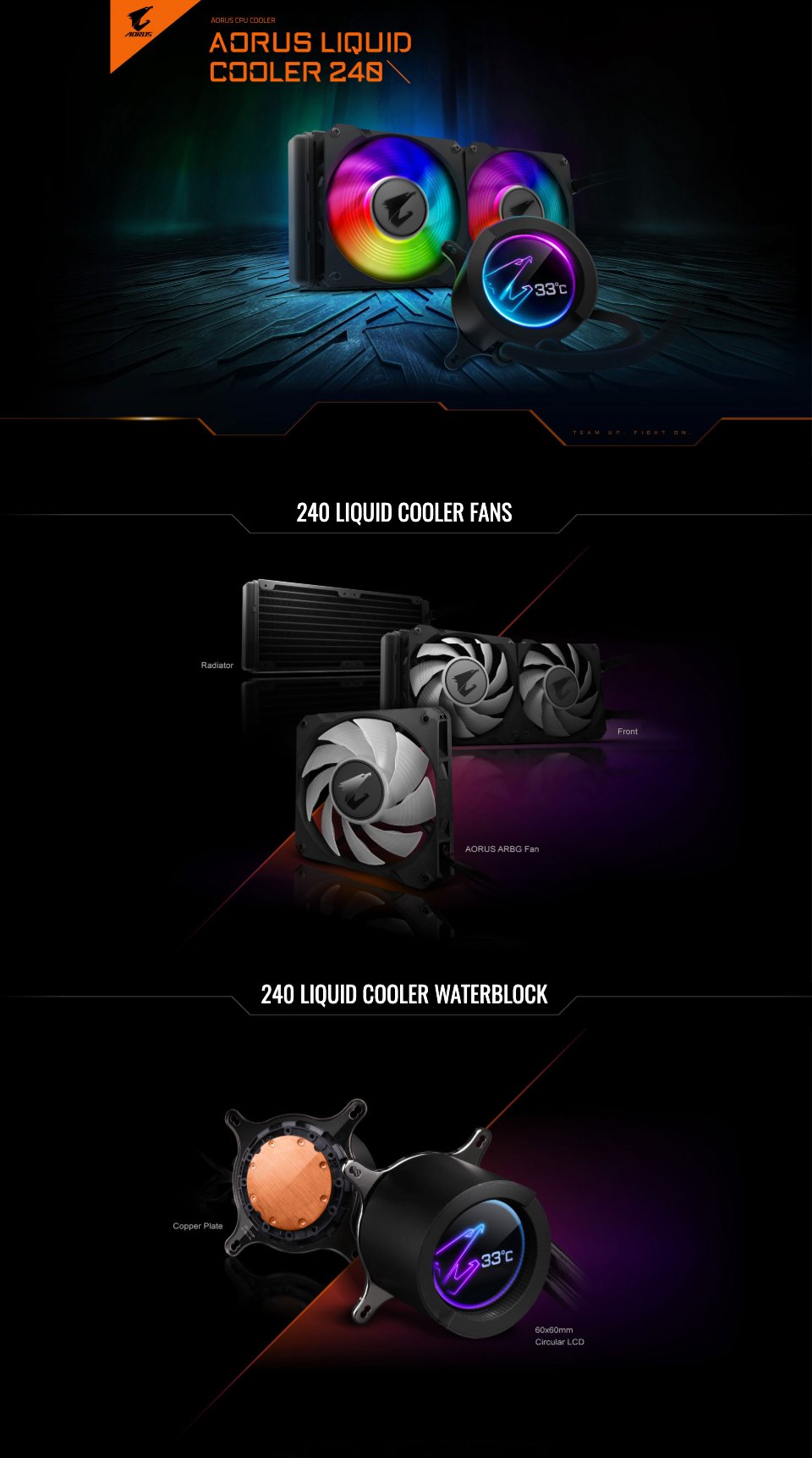 AORUS RGB AIO Liquid Cooler 240 Part #: GP-AORUSLIQUIDCOOLER240