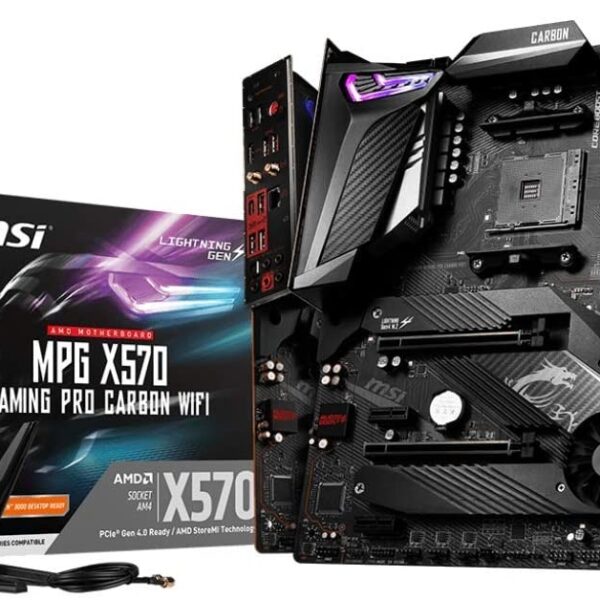 MSI MPG X570 GAMING PRO CARBON WIFI Motherboard (AMD AM4, DDR4, PCIe 4.0, SATA 6Gb/s, M.2, USB 3.2 Gen 2, AX Wi-Fi 6, HDMI, ATX)