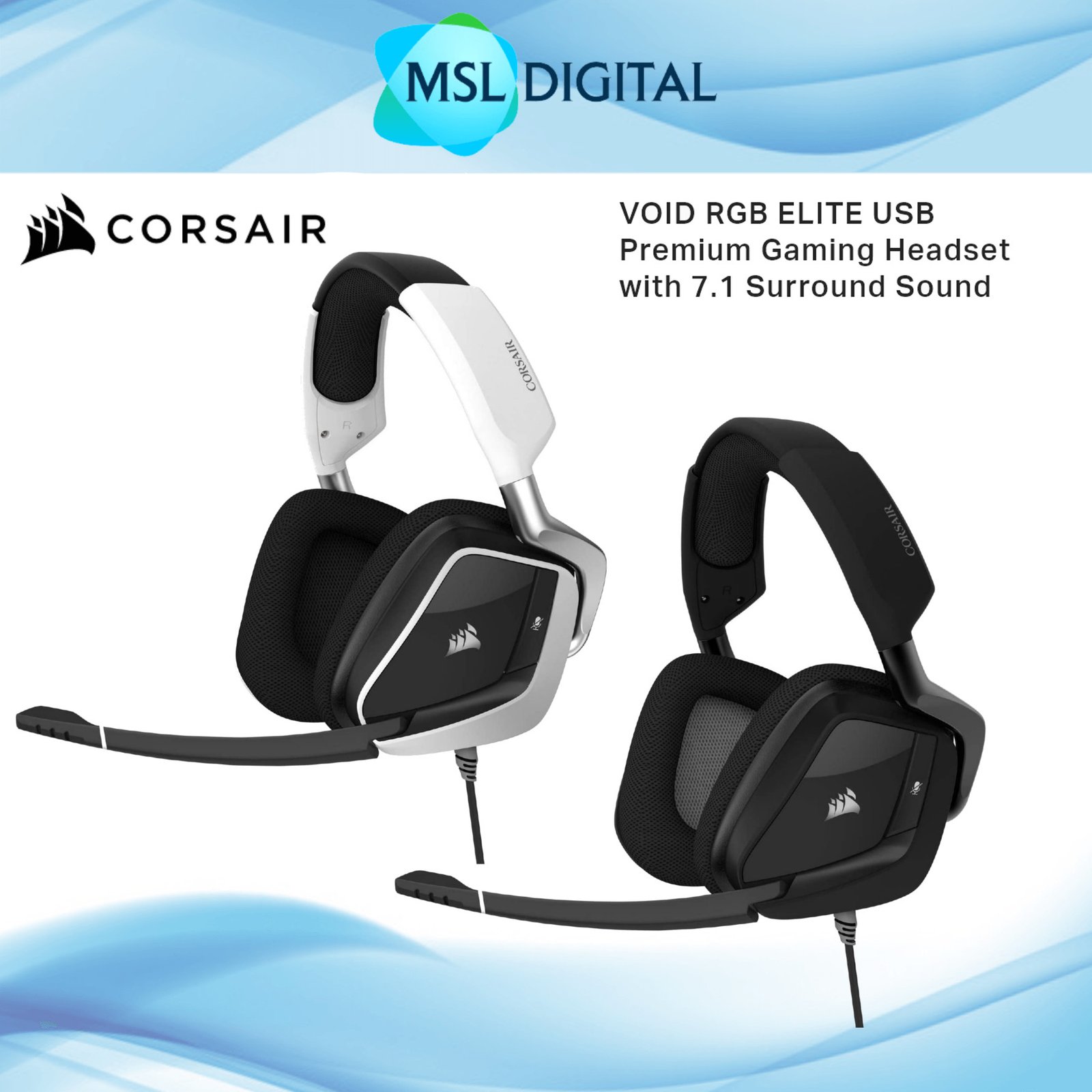 Corsair VOID RGB ELITE USB Premium White Gaming Headset with 7.1 Surround Sound Brand: Corsair Part #: CA-9011204-NA - Image 3