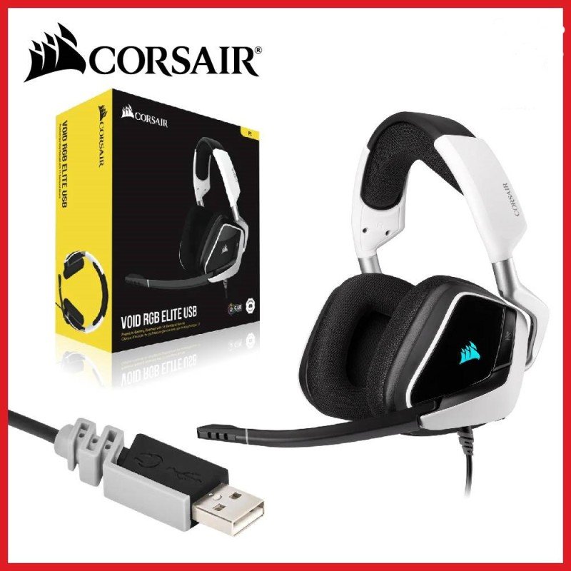 Corsair VOID RGB ELITE USB Premium White Gaming Headset with 7.1 Surround Sound Brand: Corsair Part #: CA-9011204-NA