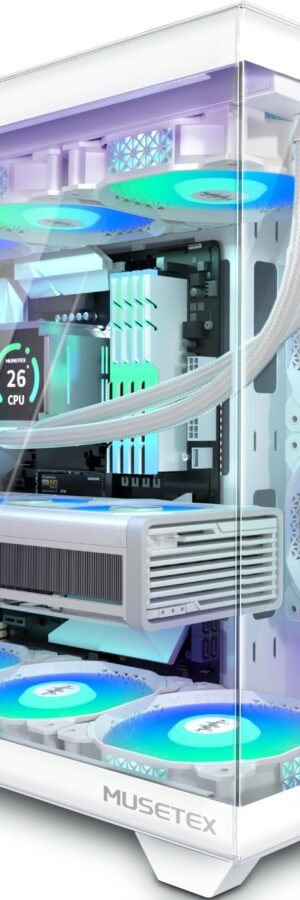 Montech X1 White - Compact ATX Mid Tower Case - High Airflow, Front Mesh Ventilation, Tempered Glass Side Panel, Pre-Installed 4 x 120mm Autoflow Rainbow...
