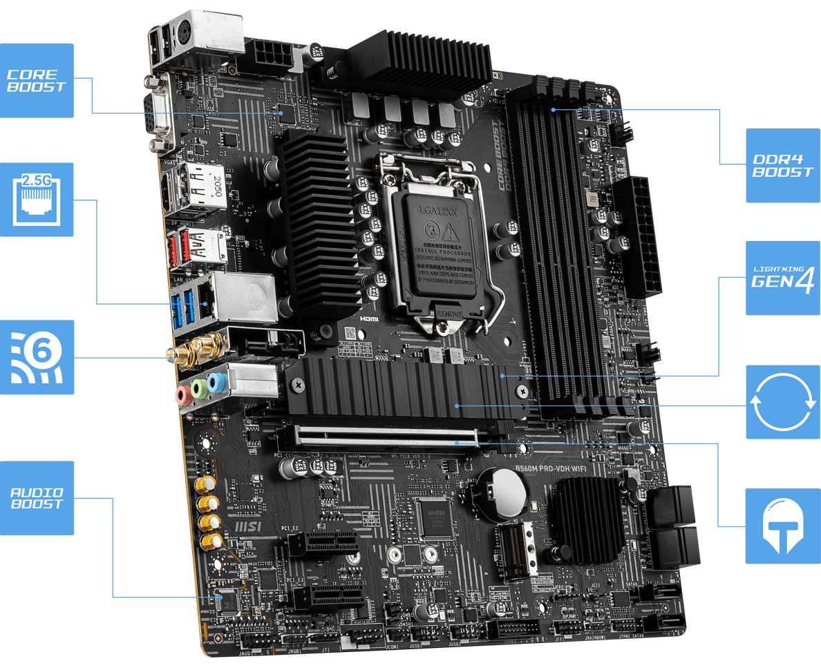 MSI B560M PRO-VDH WIFI Micro ATX Motherboard Brand: Msi Part #: 911-7D18-010 - Image 2
