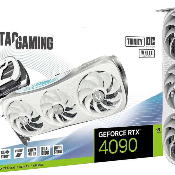ZOTAC Gaming GeForce RTX 4090 Trinity OC White Edition DLSS 3 24GB GDDR6X 384-bit 21 Gbps PCIE 4.0 Gaming Graphics Card, IceStorm 3.0 Advanced Cooling, Spectra 2.0 RGB Lighting, ZT-D40900Q-10P