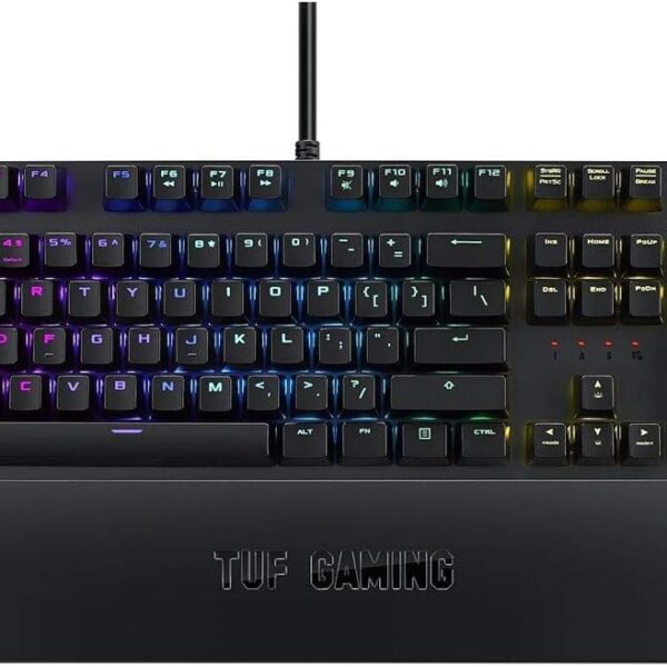 Asus Mechanical Pc Gaming Keyboard For Pc – Tuf K3 | Programmable Onboard Memory | Dedicated Media Controls, Aura Sync Rgb Lighting | Detachable Magnetic Wrist Rest | Highly Durable | Black, Red Liner