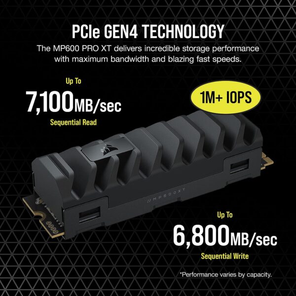 Corsair MP600 PRO XT 8TB Gen4 PCIe x4 NVMe M.2 SSD - Up to 7,000 MB/s Sequential Read and 6,100 MB/s Write Speeds, High-Density TLC NAND, Aluminum Heatspreader, M.2 2280 Form-Factor - Black