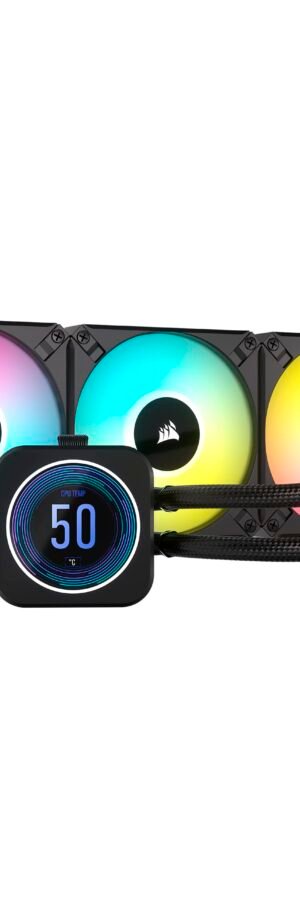 Corsair iCUE H150i Elite LCD XT Liquid CPU Cooler - IPS LCD Screen - Three AF120 RGB Elite Fans - 360mm Radiator - Fits Intel® LGA 1700, AMD® AM5, and More - Included iCUE Commander CORE - Black