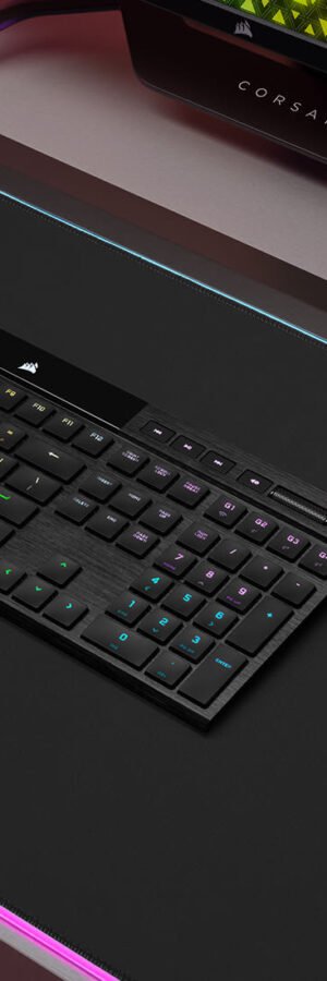 Corsair K100 AIR Wireless RGB Mechanical Gaming Keyboard - Ultra-Thin, Sub-1ms Slipstream , Low-Latency Bluetooth, Cherry MX Ultra Low Profile Keyswitches - NA Layout, QWERTY - Black