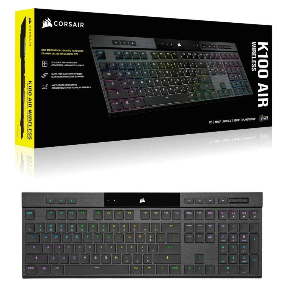 Corsair K100 AIR Wireless RGB Mechanical Gaming Keyboard - Ultra-Thin, Sub-1ms Slipstream , Low-Latency Bluetooth, Cherry MX Ultra Low Profile Keyswitches - NA Layout, QWERTY - Black - Image 3