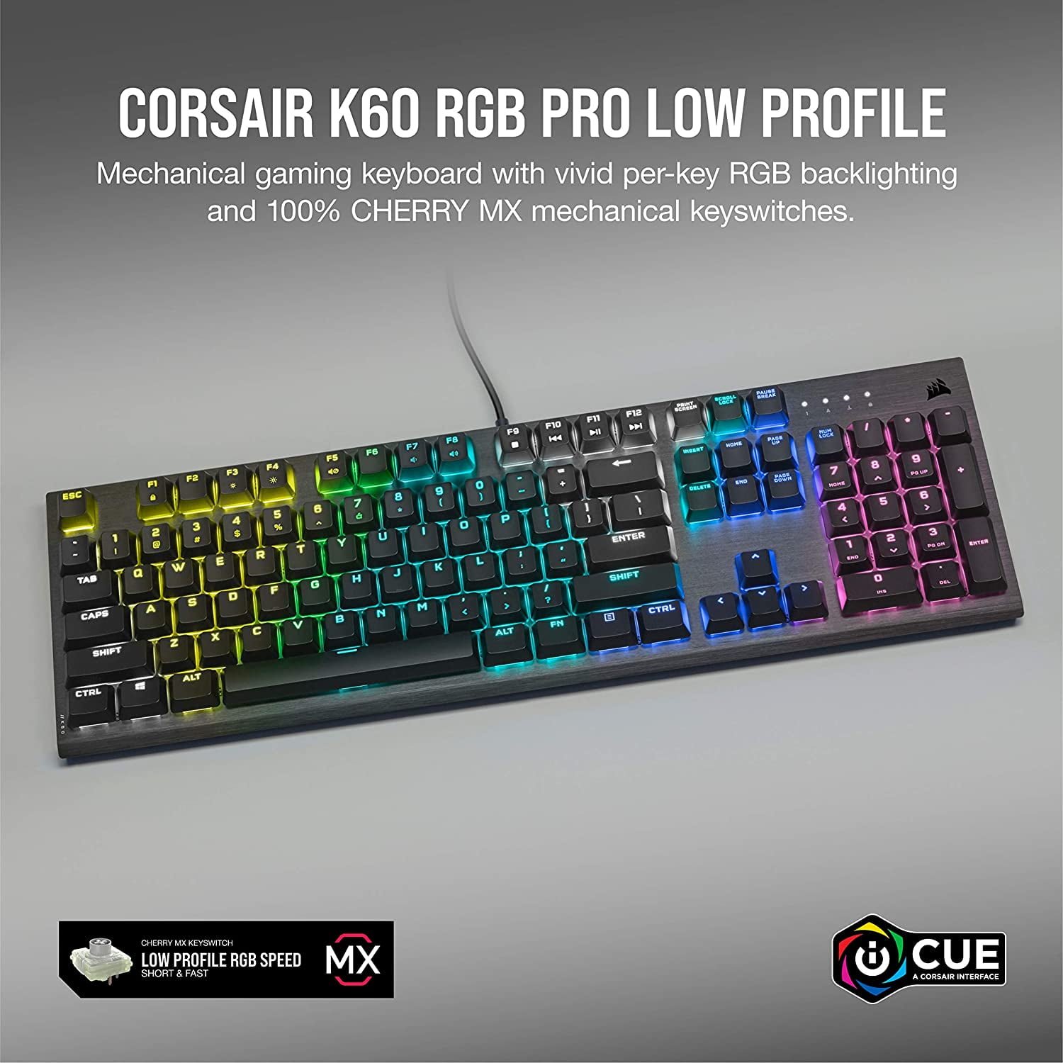 Corsair K60 RGB Pro Low Profile Mechanical Gaming Keyboard - CHERRY MX SPEED Mechanical Keyswitches – Slim and Streamlined Durable Aluminum Frame - Customizable Per-Key RGB Backlighting - Image 2