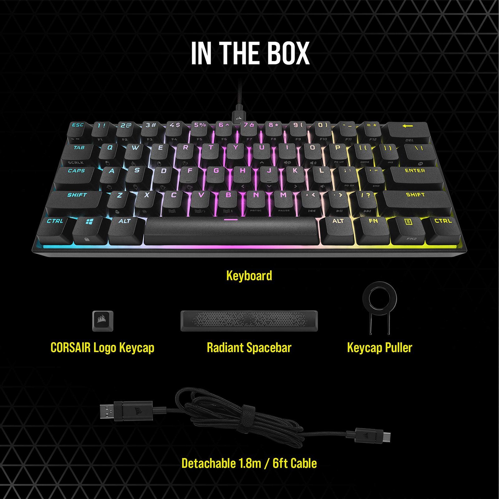 Corsair K65 RGB MINI 60% Mechanical Wired Gaming Keyboard - CHERRY MX RED Switches - PBT Double-Shot Keycaps - iCUE Compatible - QWERTY UK Layout - Black - Image 2