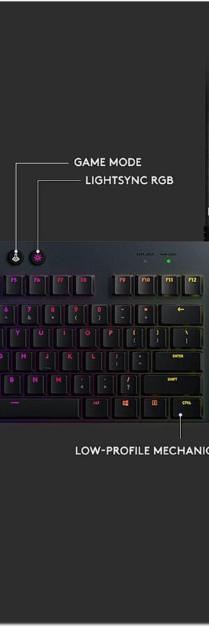 Logitech G815 LIGHTSYNC RGB Mechanical Gaming Keyboard with Low Profile GL Clicky key switch, 5 programmable G-keys, USB Passthrough, dedicated media control - Clicky,Black