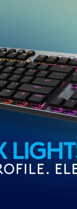 Logitech G915 LIGHTSPEED RGB Mechanical Gaming Keyboard, Low Profile GL Clicky Key Switch, LIGHTSYNC RGB, Advanced LIGHTSPEED Wireless and Bluetooth Support - Clicky,Black