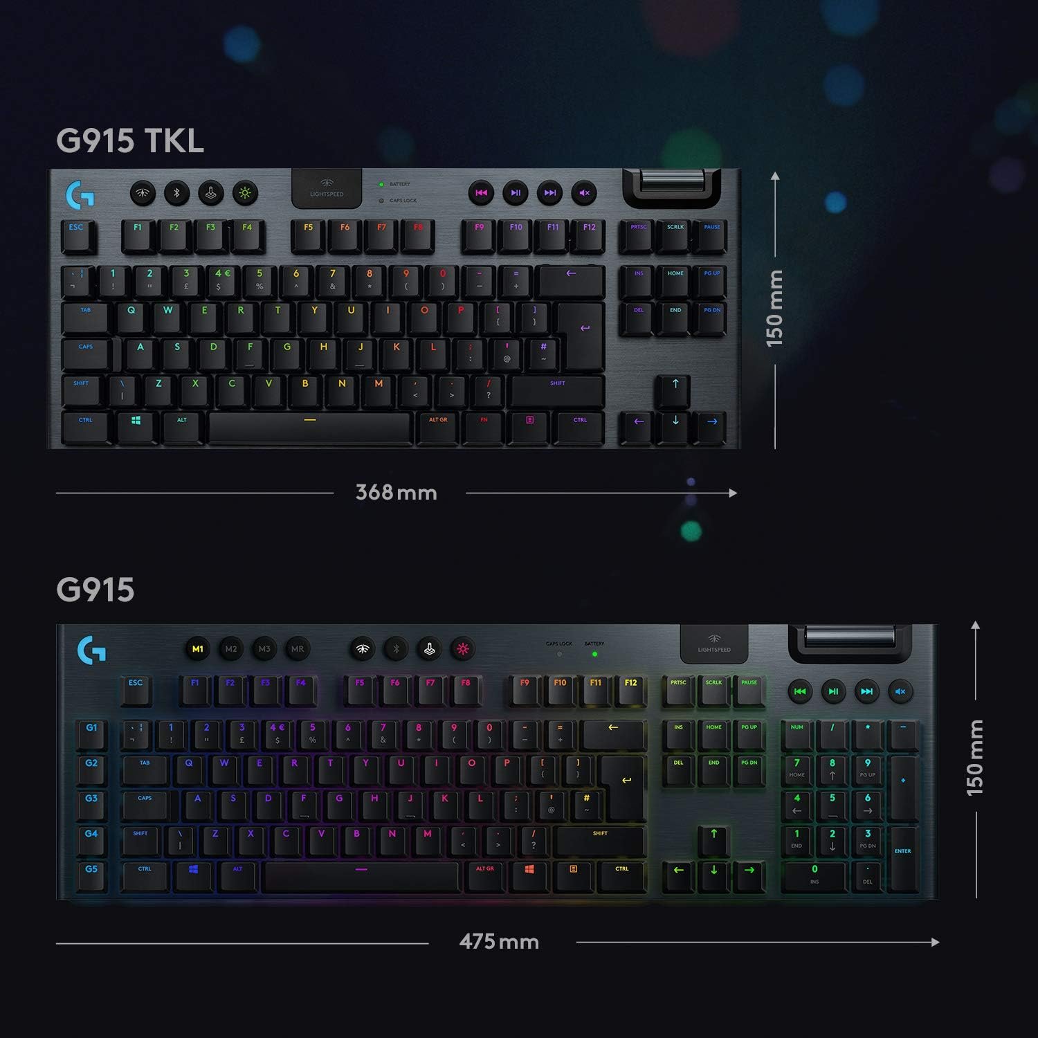 Logitech G915 LIGHTSPEED RGB Mechanical Gaming Keyboard, Low Profile GL Clicky Key Switch, LIGHTSYNC RGB, Advanced LIGHTSPEED Wireless and Bluetooth Support - Clicky,Black - Image 4