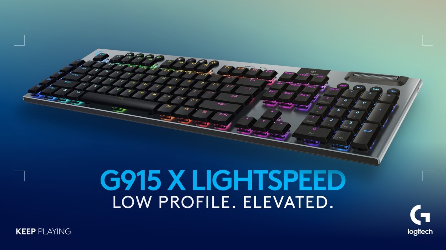 Logitech G915 LIGHTSPEED RGB Mechanical Gaming Keyboard, Low Profile GL Clicky Key Switch, LIGHTSYNC RGB, Advanced LIGHTSPEED Wireless and Bluetooth Support - Clicky,Black