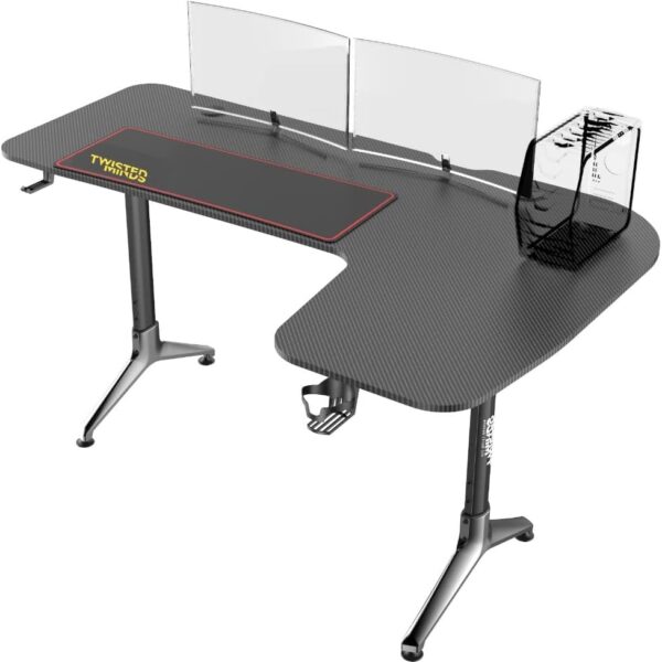 TM-Y-1072-L Twisted Minds Gaming Desk Table Carbon Fiber Textured L Shaped Left Angled, 160cm