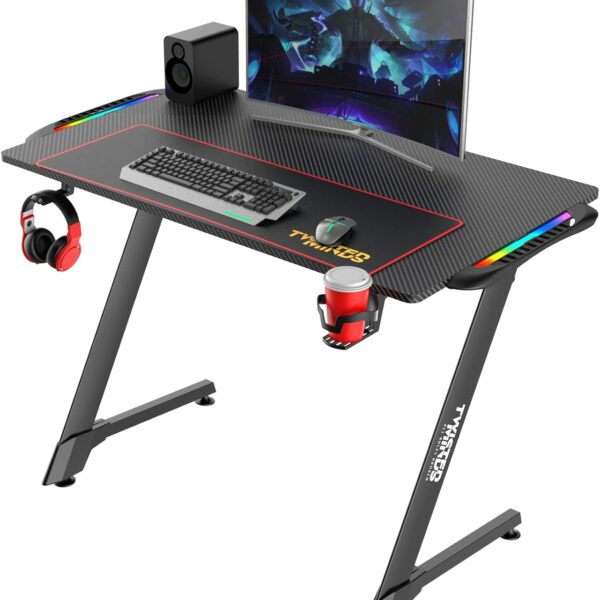 TM-Z1060-RGB Twisted Minds Gaming Desk Table Z Shaped Carbon Fiber Texture RGB Light, 100cm