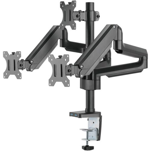 TM-26-C018UP Twisted Minds Premium Triple Monitor Arm, Stand And Mount For Gaming And Office Use 17″ – 27″ Up To 7 KG With USB Ports – Black – Flat & Curved