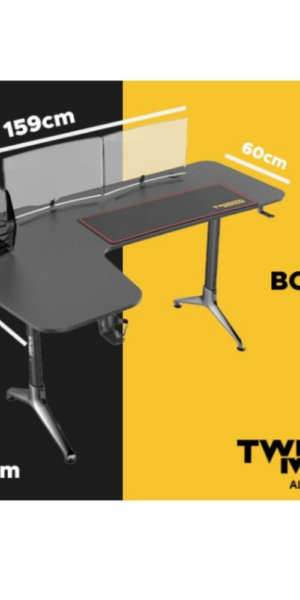 TM-Y-1072-L Twisted Minds Gaming Desk Table Carbon Fiber Textured L Shaped Left Angled, 160cm