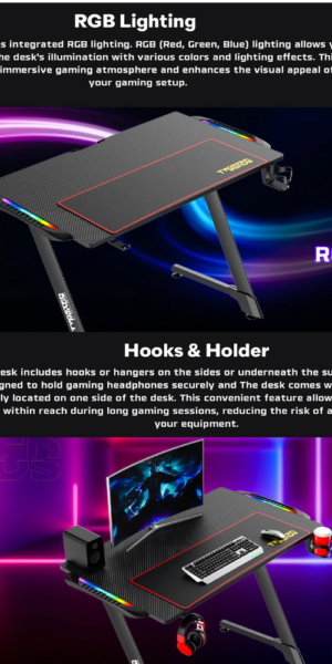 TM-Z1060-RGB Twisted Minds Gaming Desk Table Z Shaped Carbon Fiber Texture RGB Light, 100cm