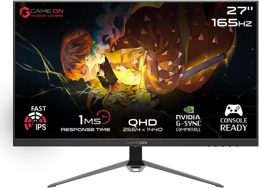 GAMEON GOP27QHD165 27" QHD, 165Hz, 1ms (2560x1440) 2K Flat IPS Gaming Monitor With G-Sync & FreeSync (HDMI 2.1 Console Compatible) - Black | Part # GOP27QHD165IPS - Image 2