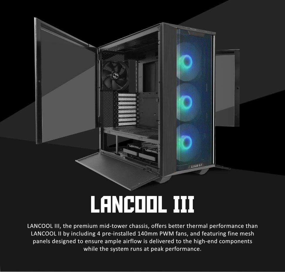 LIAN LI Lancool III RGB Mid Tower Gaming Case - Black | Part # LANCOOL 3R-X