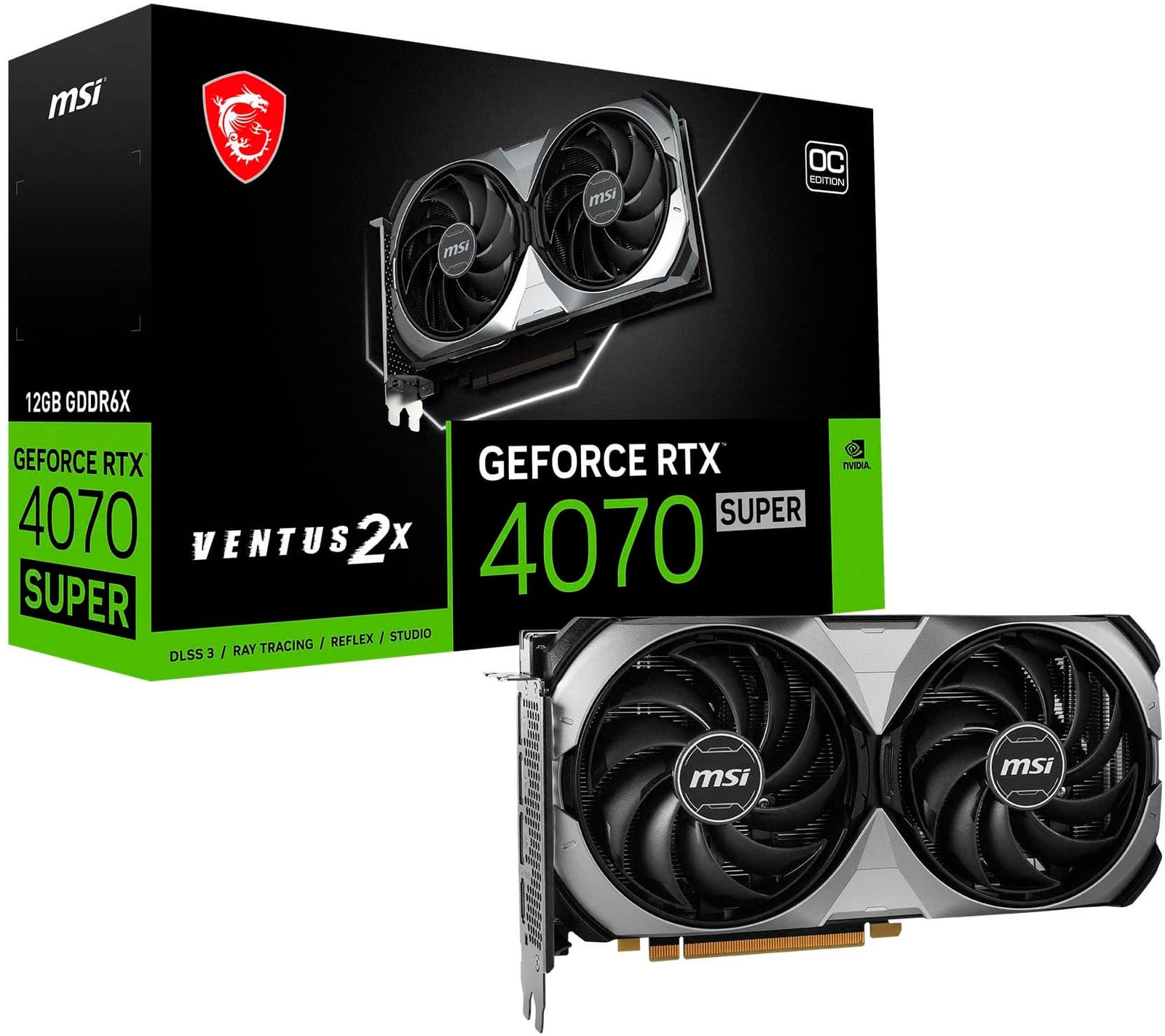 MSI GeForce RTX 4070 Super Ventus 2X Black OC Edition 12GB GDDR6X Graphics Card | Part # 912-V513-641