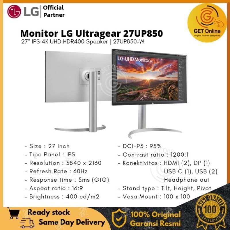LG 27″ UP850 IPS 4K 60Hz USB Type-C Monitor 5ms HDR400 Speaker 90W Rotatable | Part # 27UP850N-W - Image 3