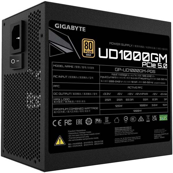 Part # UD1000GM Gigabyte  1000W 80 Plus Gold Fully Modular Power Supply UD1000GM PG5