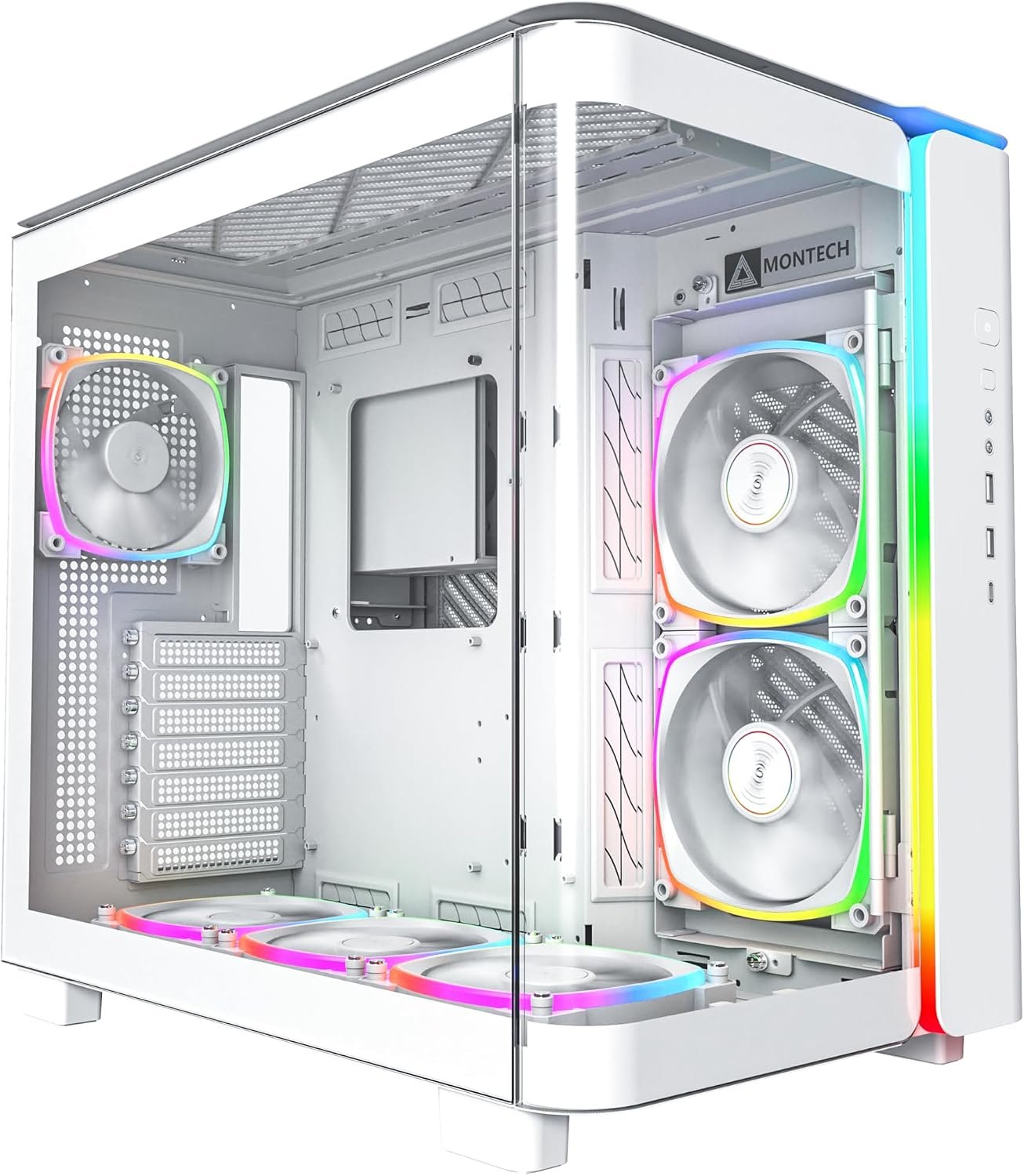 MONTECH King 95 PRO Dual-Chamber ATX Mid-Tower PC Gaming Case, High-Airflow, Toolless Panels, Sturdy Curved Tempered Glass Front, 6 ARGB PWM Fan...WHITE