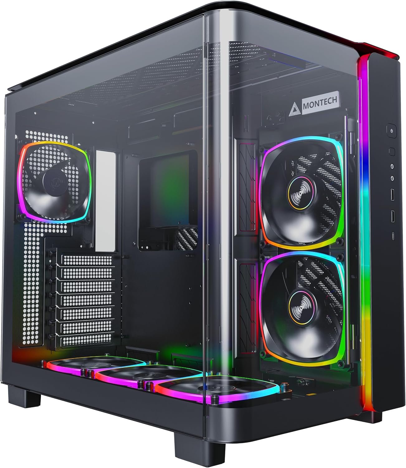 MONTECH King 95 PRO Dual-Chamber ATX Mid-Tower PC Gaming Case, High-Airflow, Toolless Panels, Sturdy Curved Tempered Glass Front, 6 ARGB PWM Fan...WHITE - Image 3