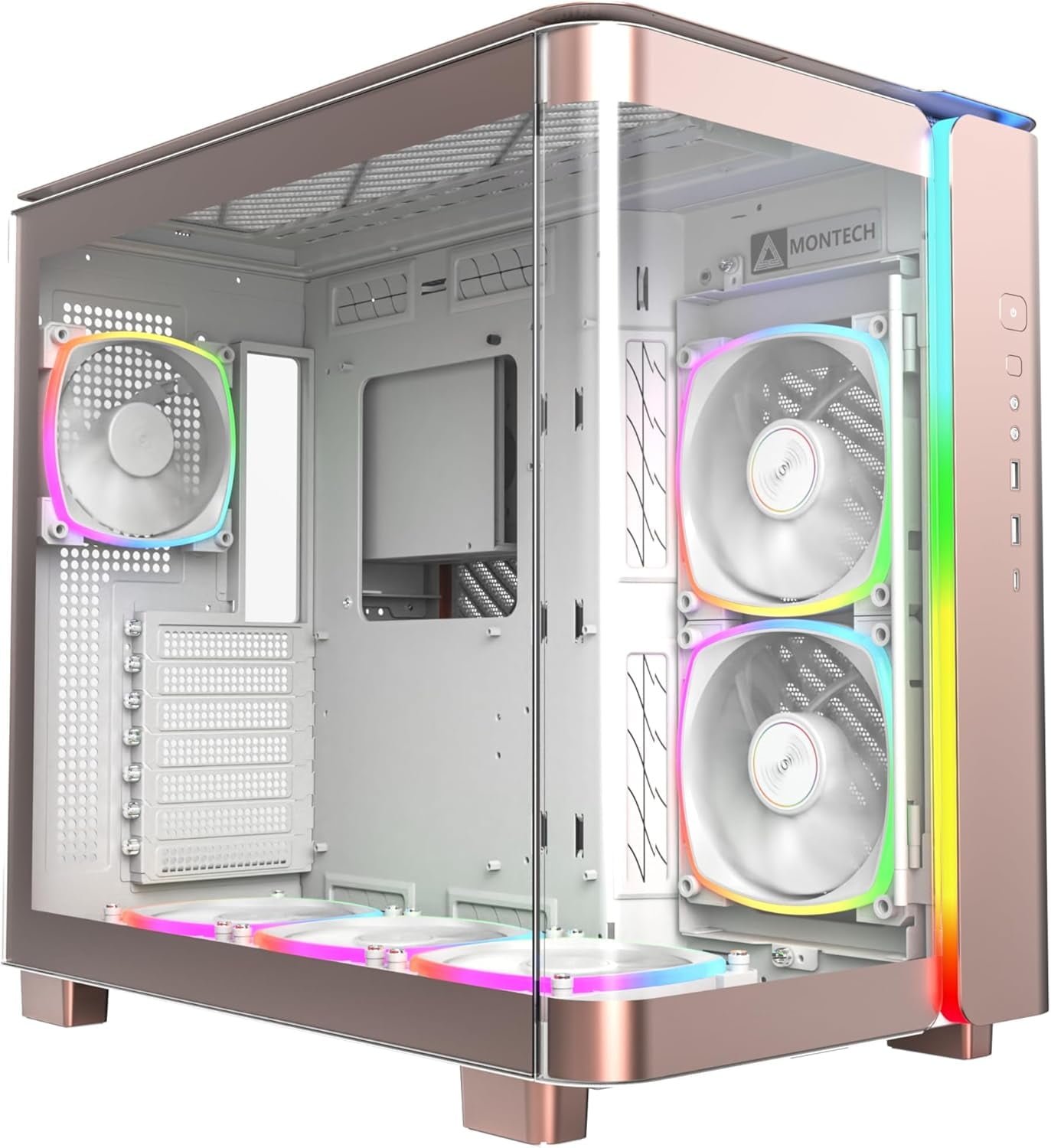 MONTECH King 95 PRO Dual-Chamber ATX Mid-Tower PC Gaming Case, High-Airflow, Toolless Panels, Sturdy Curved Tempered Glass Front, 6 ARGB PWM Fan...WHITE - Image 4