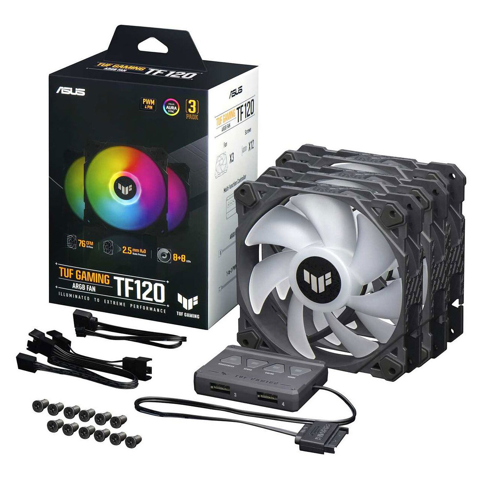 ASUS TF120 TUF Gaming ARGB Case Fan – 3-Pack Black